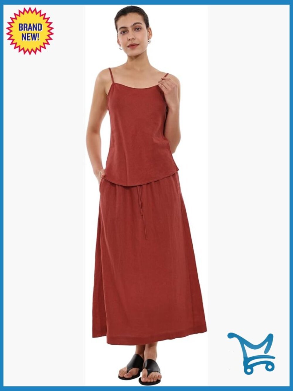 Women's 2 Piece Linen Set Tank Top Midi Skirt Summer Outfit